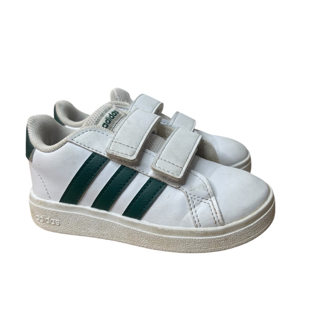 Adidas Grand Court 2.0 Kids Cloud White and Collegiate Green Sneakers 8T